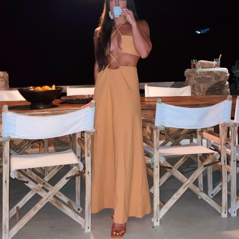 SHEIN Halter Cutout Maxi Dress Yellow